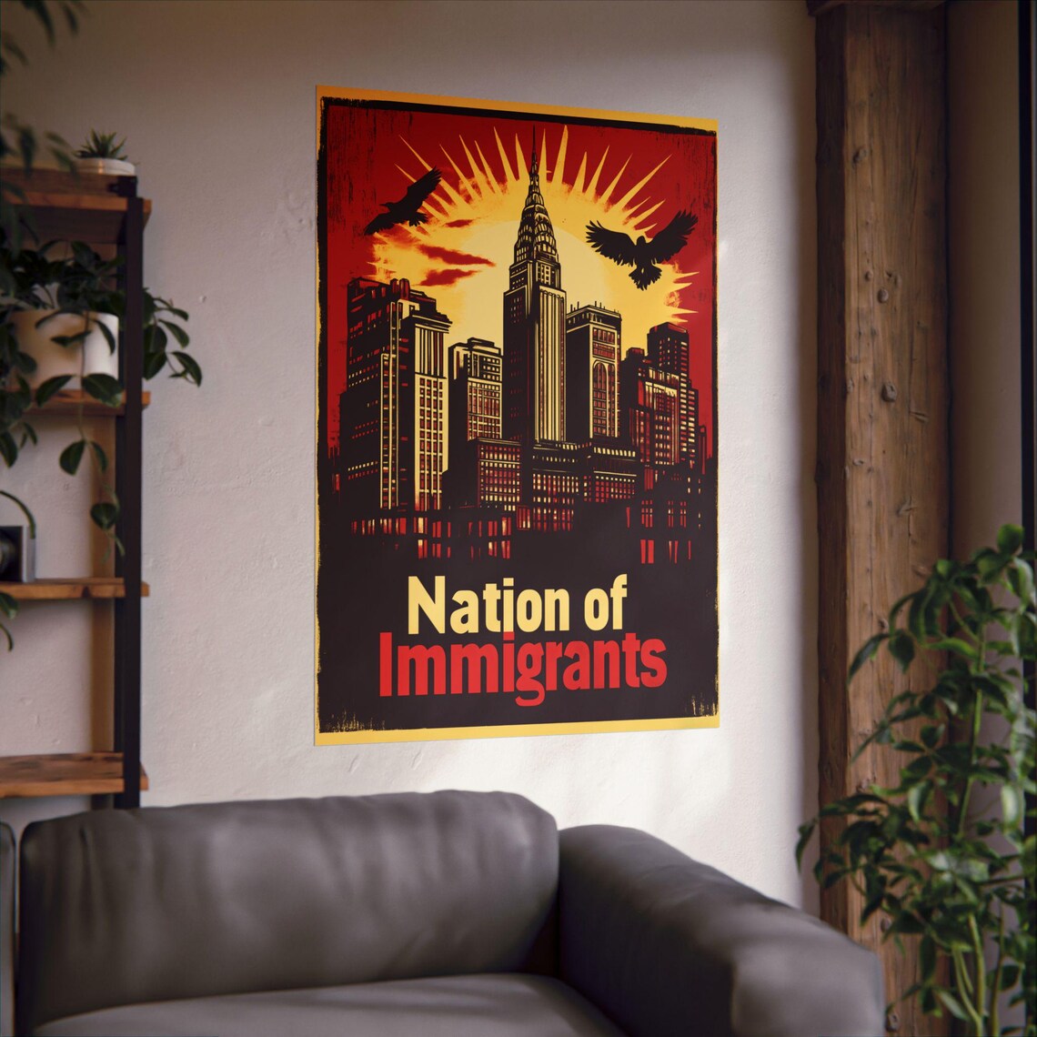 Nation of Immigrants New York City Skyline Vintage Travel Poster - Image 3