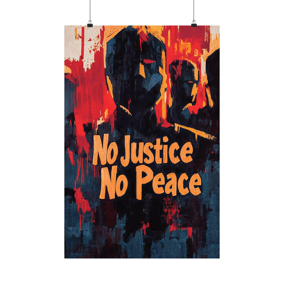 No Justice No Peace Abstract Protest Red Black Crowd Art Poster