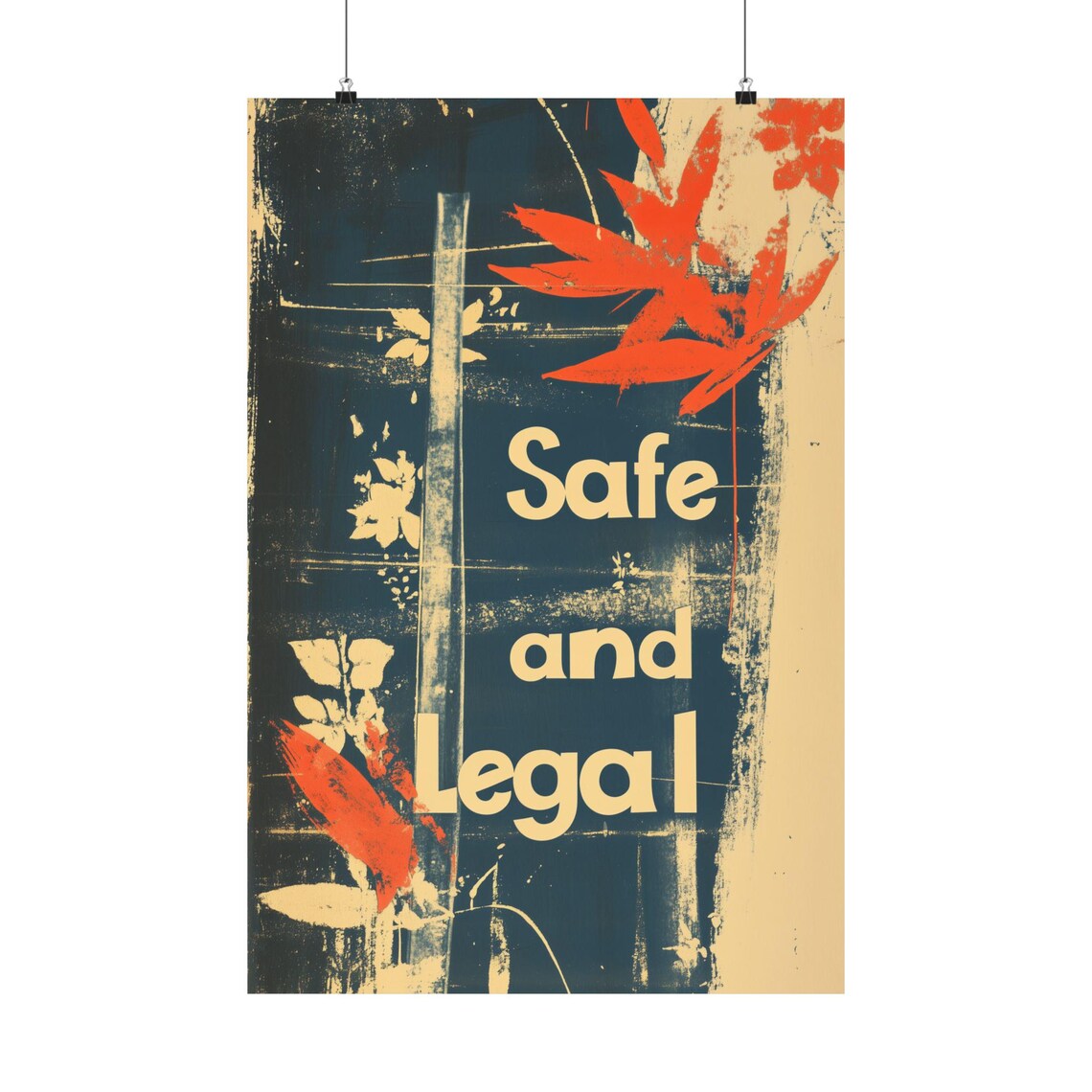 Safe and Legal Botanical Vintage Cream Navy Word Design Poster