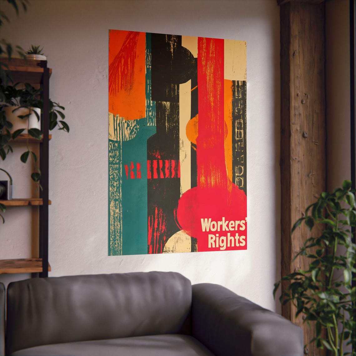Workers Rights Abstract Vintage Block Style Protest Art Poster - Image 2