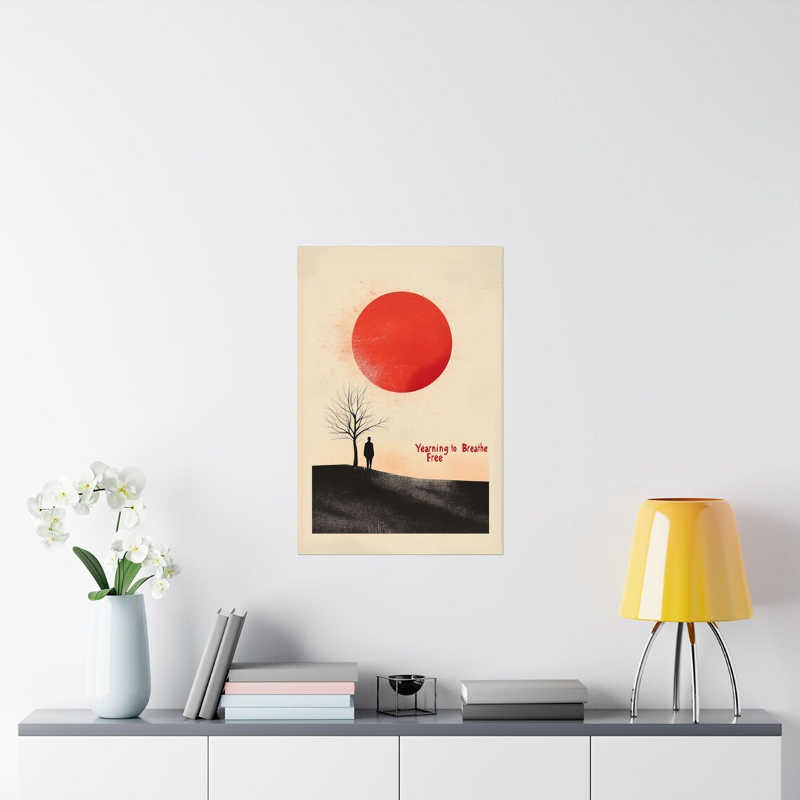 Yearning to Breathe Free Red Sun Minimalist Japanese Art Poster - Image 2
