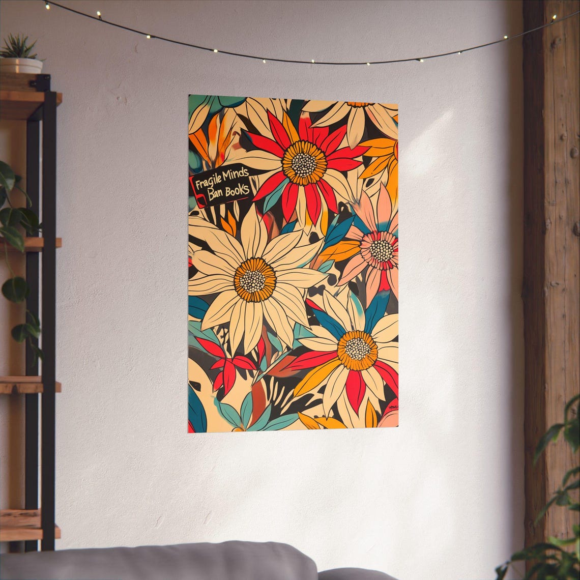 Fragile Minds Ban Books Bold Retro Floral Anti Censorship Poster - Image 3