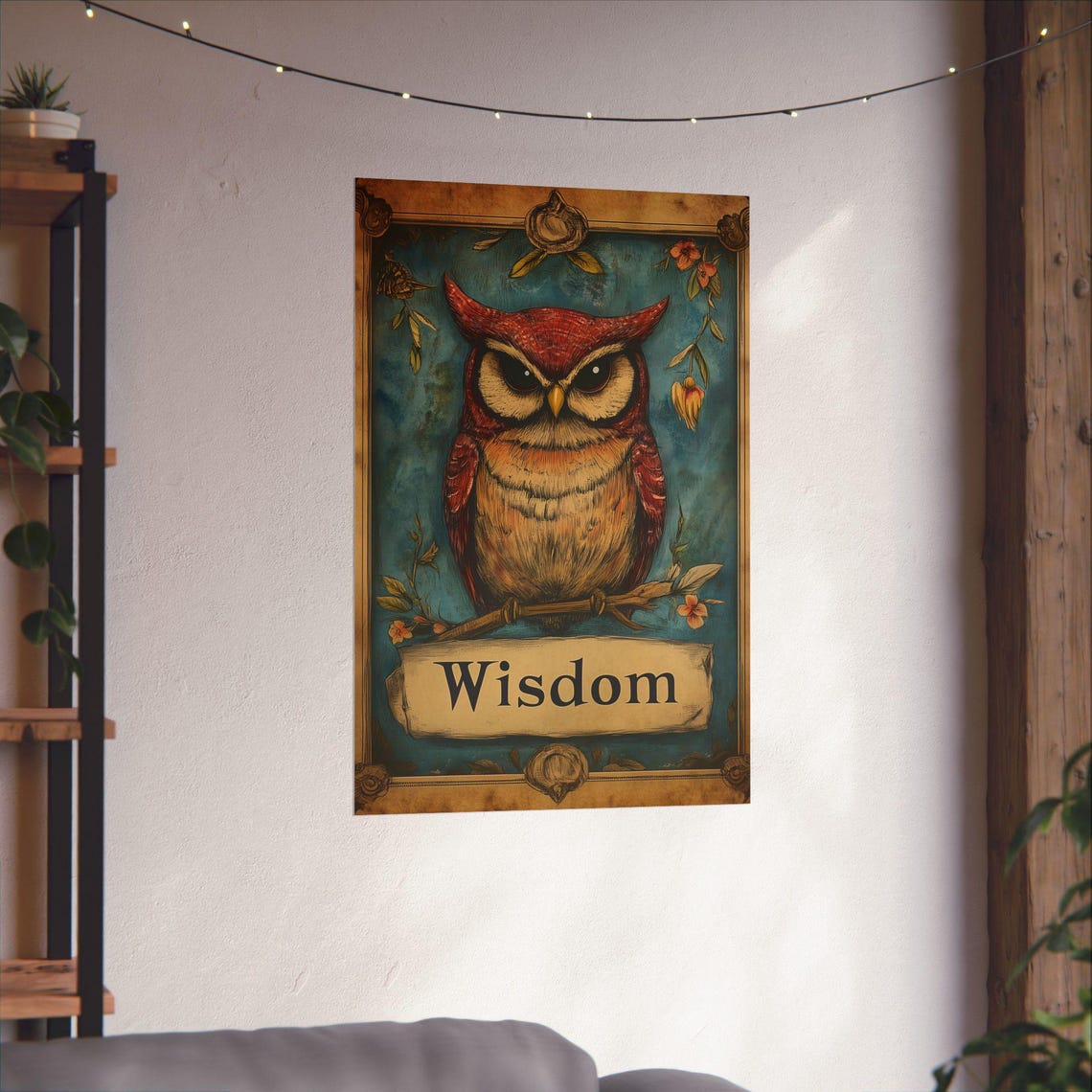 Wisdom Red Owl Vintage Botanical Illustration Library Art Poster - Image 3