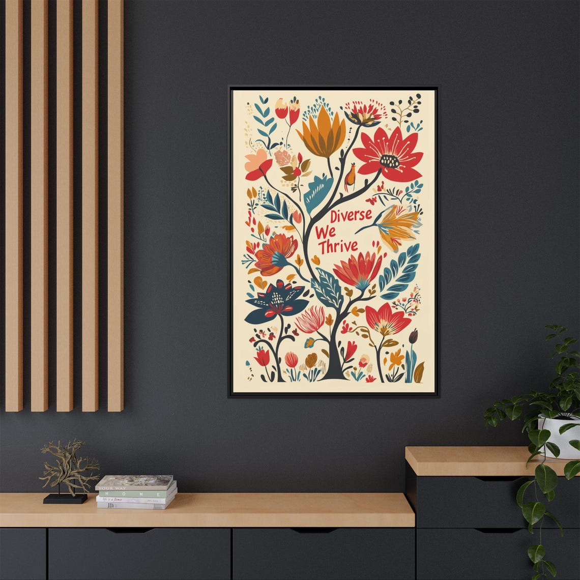 Diverse We Thrive Folk Art Flower Blooming Tree of Life Poster - Image 2