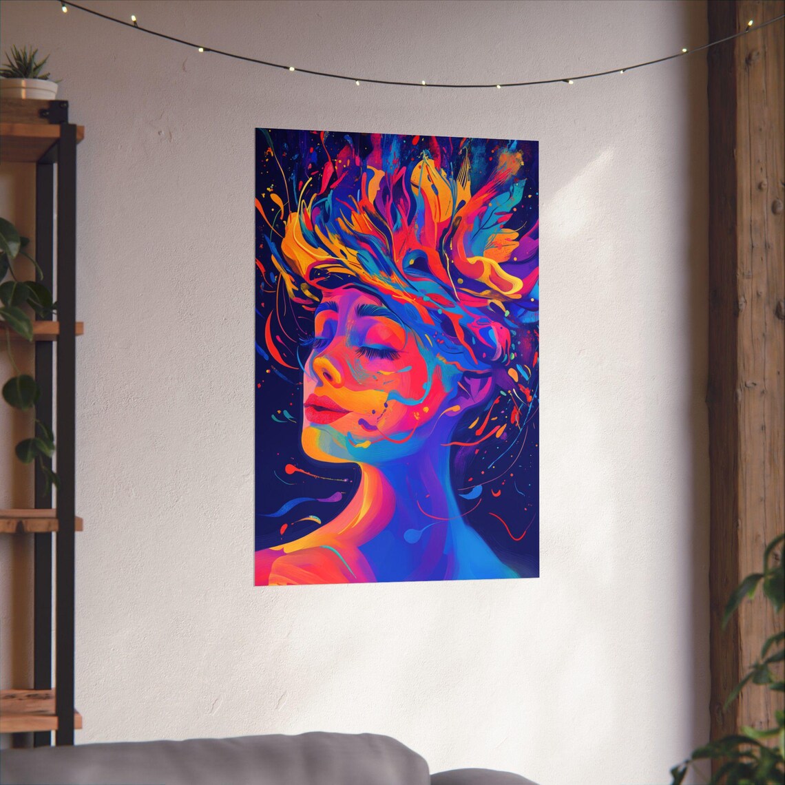 Neon Pop Art Woman Portrait With Explosive Rainbow Hair Poster - Image 3