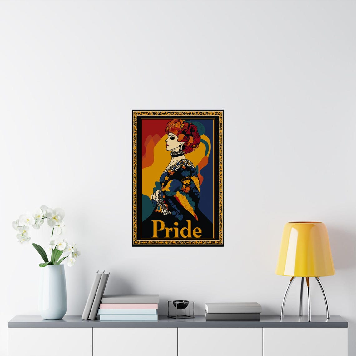 Pride Glamorous Vintage Profile Woman Golden Frame Deco Poster - Image 2