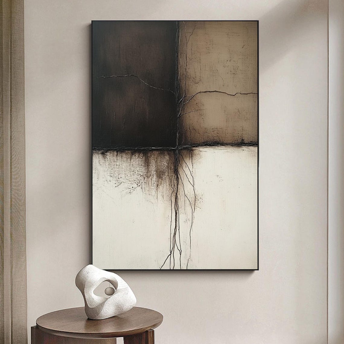 Beige Black Cracked Texture Abstract Minimalist Art Wall Poster - Image 3
