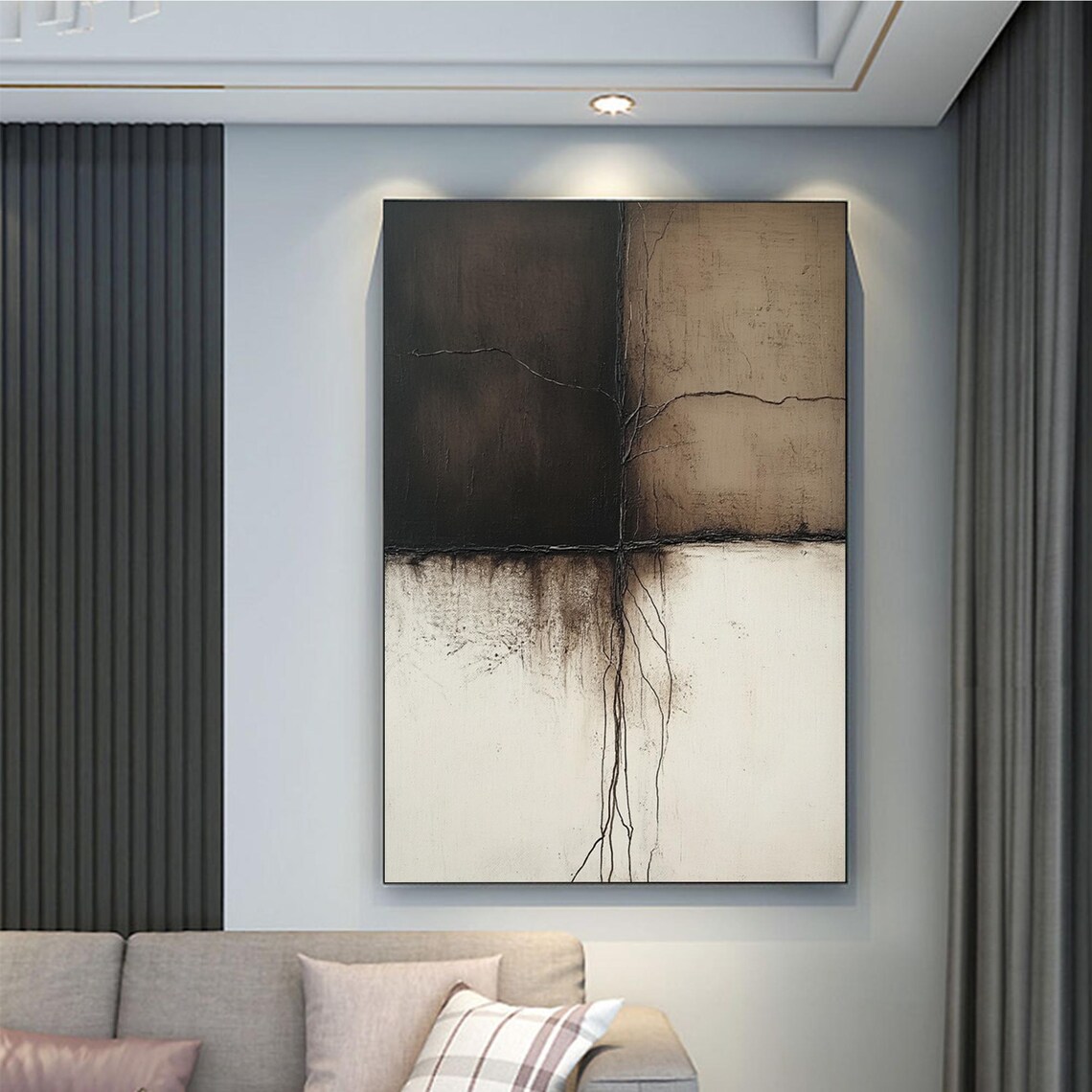 Beige Black Cracked Texture Abstract Minimalist Art Wall Poster - Image 2