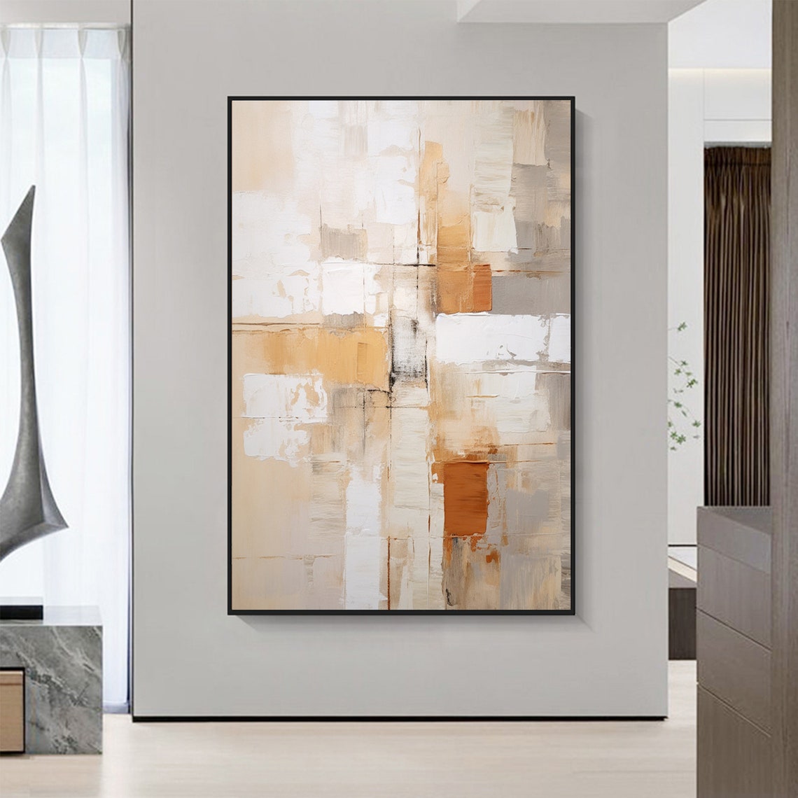 Warm Beige Amber Blocks Modern Abstract Oil Painting Art Print - Image 3