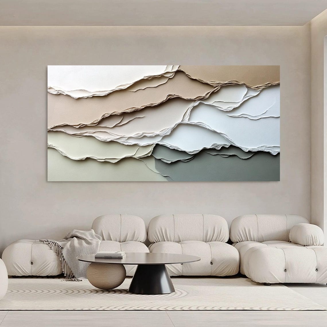 Torn Paper Layers Beige Sage Layered Abstract Texture Art Poster - Image 2