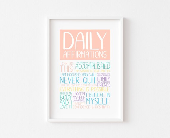 Daily Affirmations Motivational Sayings Poster Bedroom Print Self Love Inspirational Quote Wall Art