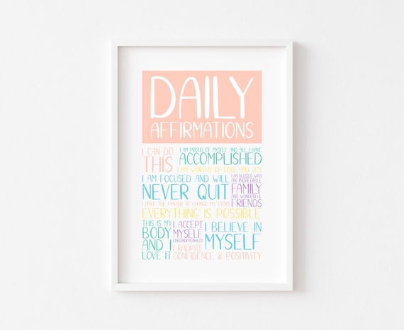Daily Affirmations Pastel Self Love Inspirational Bedroom Poster