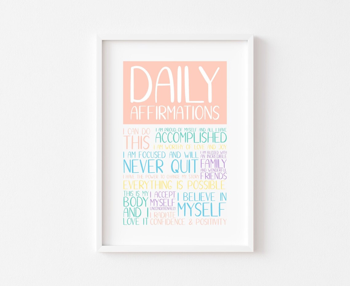 Daily Affirmations Pastel Self Love Inspirational Bedroom Poster