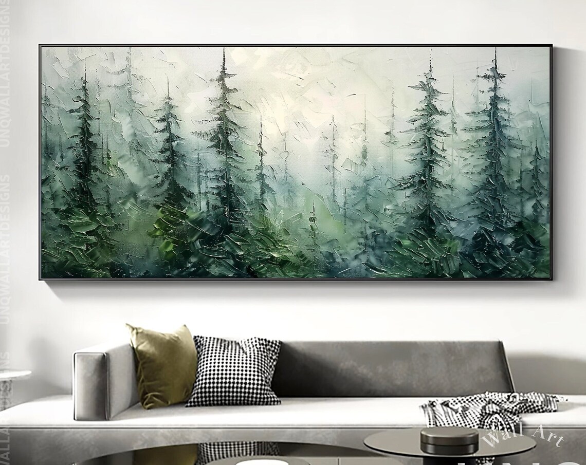 Pine Trees Forest Art Print, Modern Impasto Style