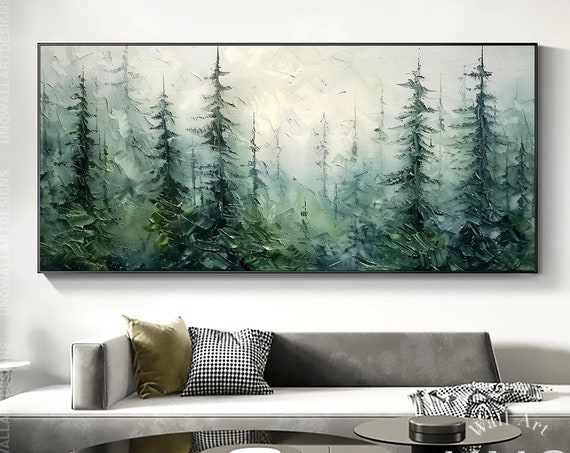Pine Trees Forest Art Print, Modern Impasto Style