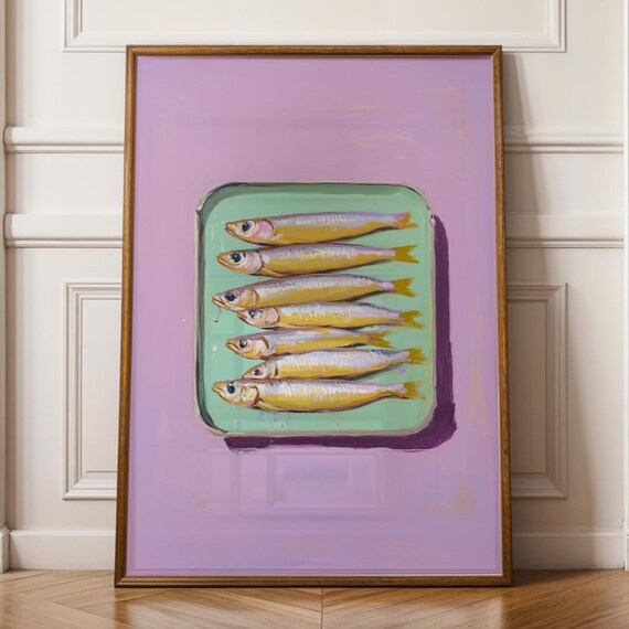 Sardines Tin Fish Pop Art Poster Purple Kitchen Wall Decor Seafood