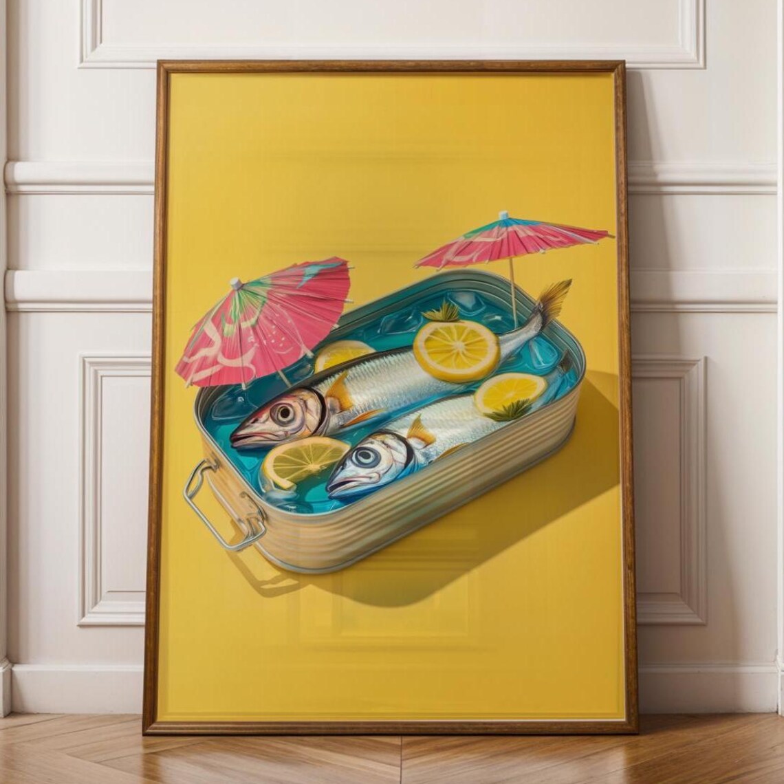 Funny Sardine Tin Lemon Cocktail Umbrella Kitchen Pop Art Poster