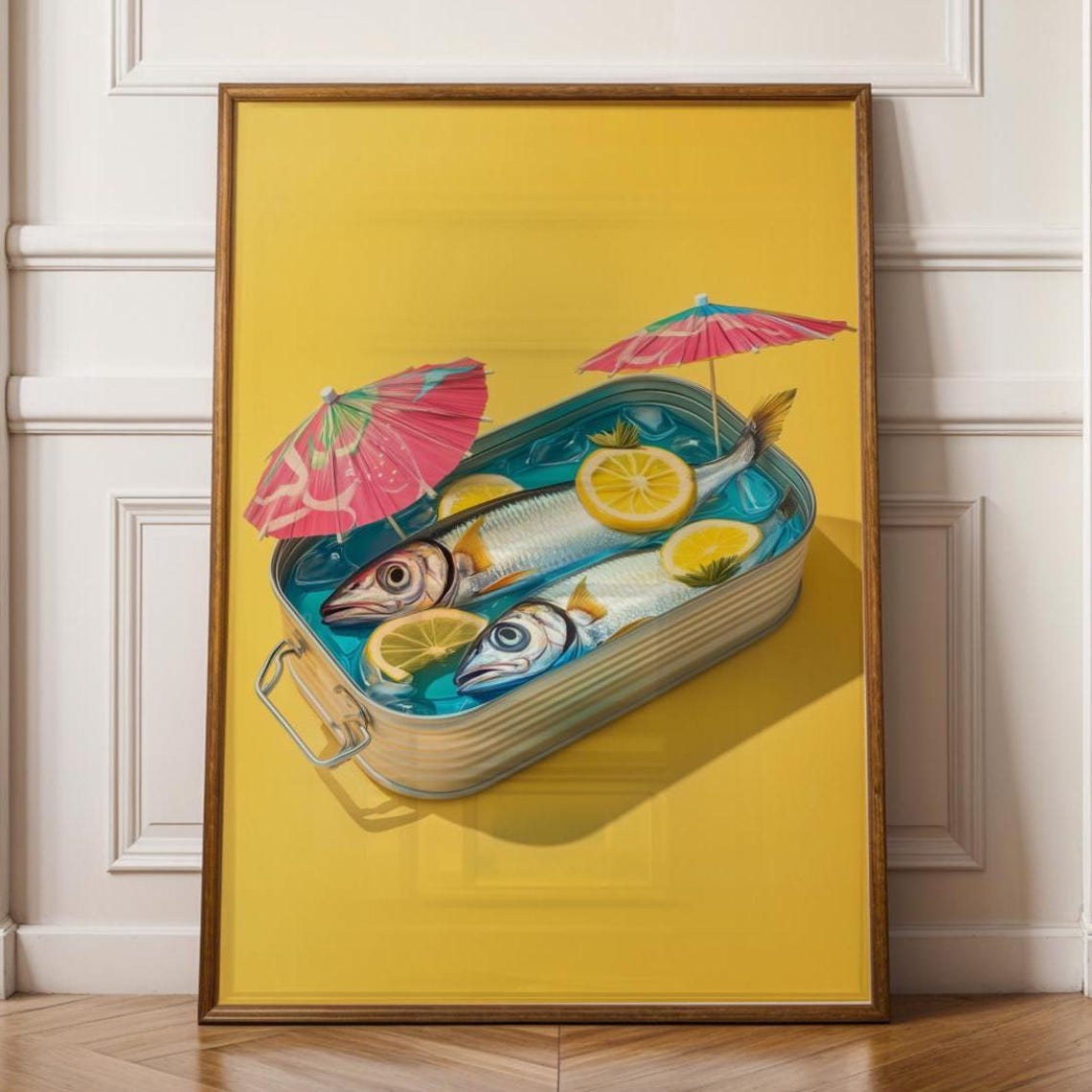 Quirky Fish Wall Decor Tinned Funny Sardines Painting Sunbath Print Poster