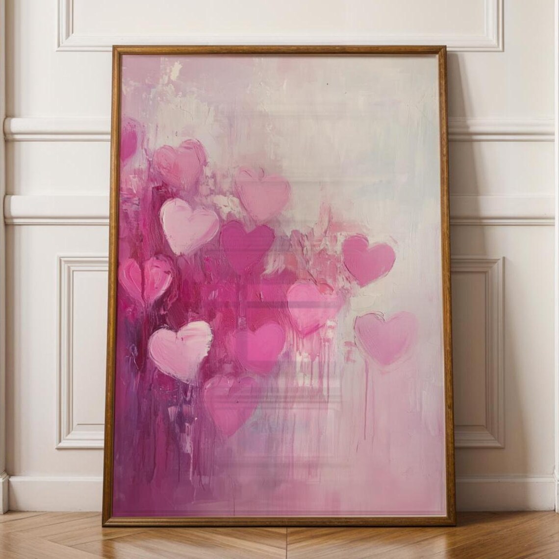 Pink Heart Valentine Wall Art, Modern Heart Art Print