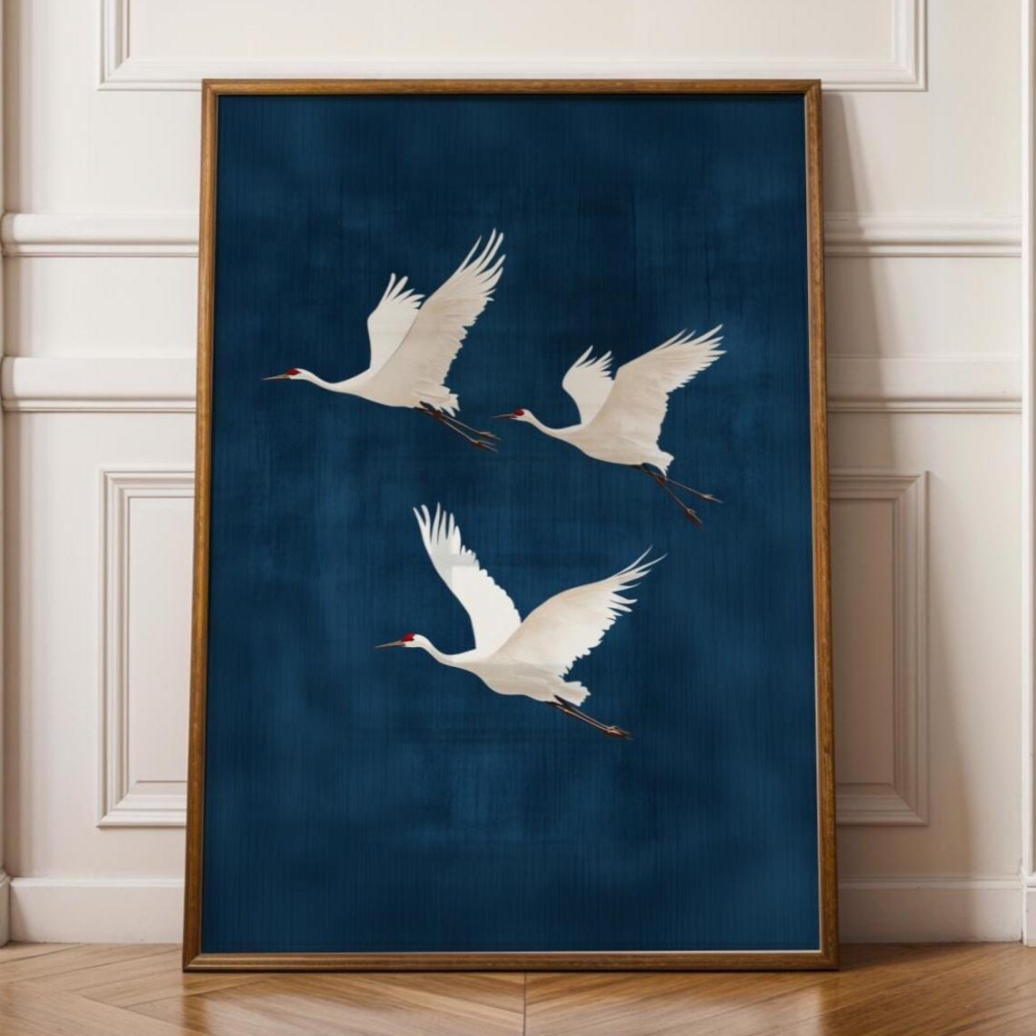 Flying Cranes, Japandi Boho Bird Art Print