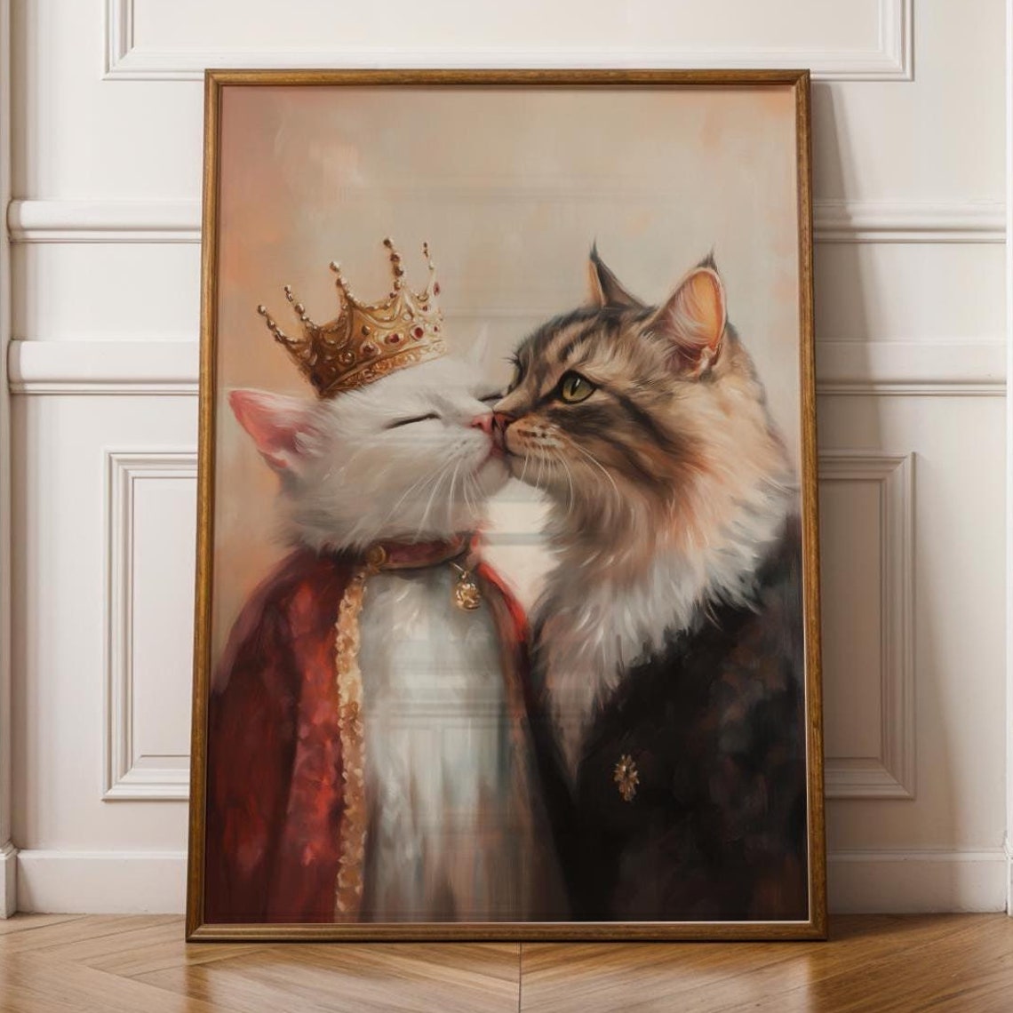 Royal Cat Couple Wall Art Cat Couple Painting Quirky Cat Poster Regal Cats Painting Whimsical Couple Decor Fantasy Art Cat Print