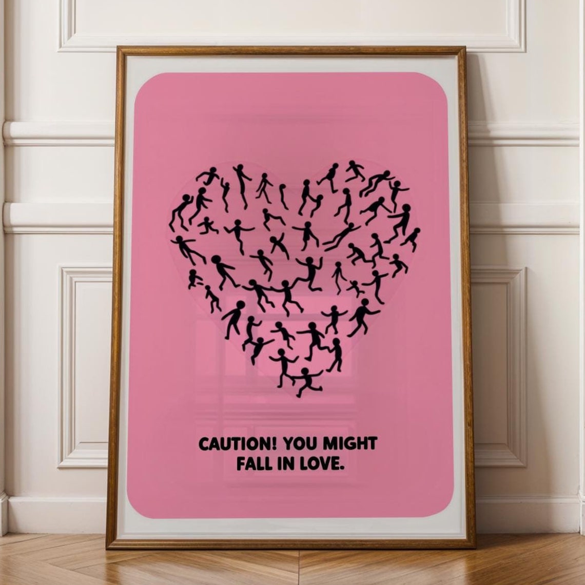 Caution Love Wall Decor Cute Minimalist Pink Poster Valentines Day Wall Art Abstract Pink Heart Art Romantic Wall Art For Couples