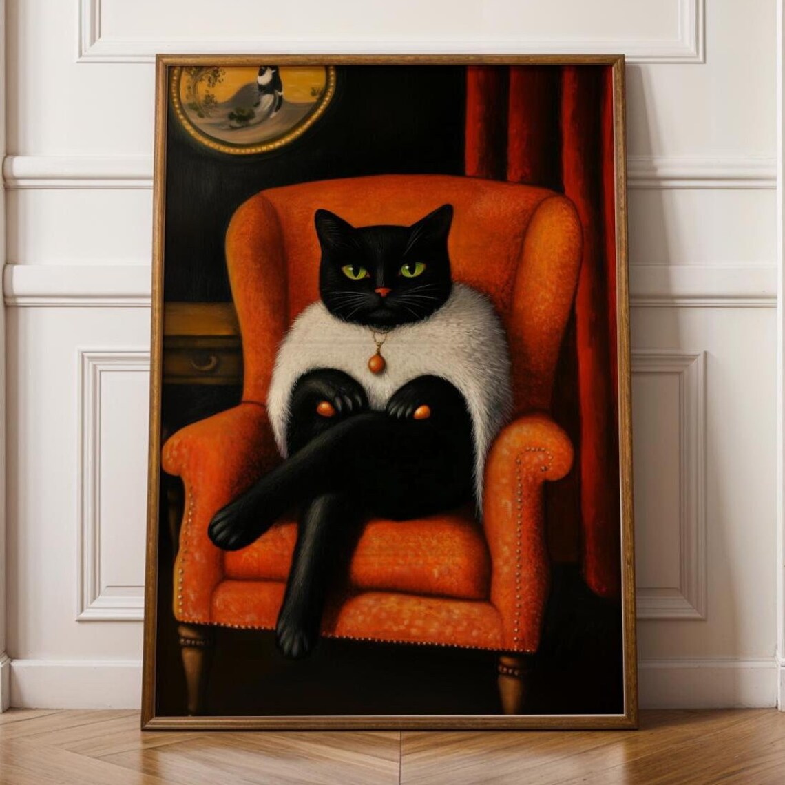 Vintage Black Cat Portrait Art Print, Aristocratic