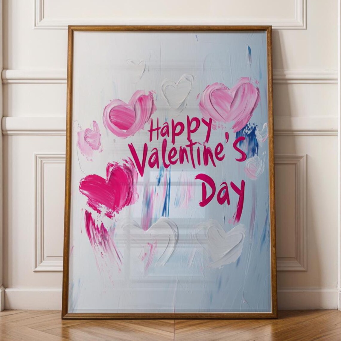 Happy Valentine's Day Brushstroke Hearts Pink Romantic Art Poster