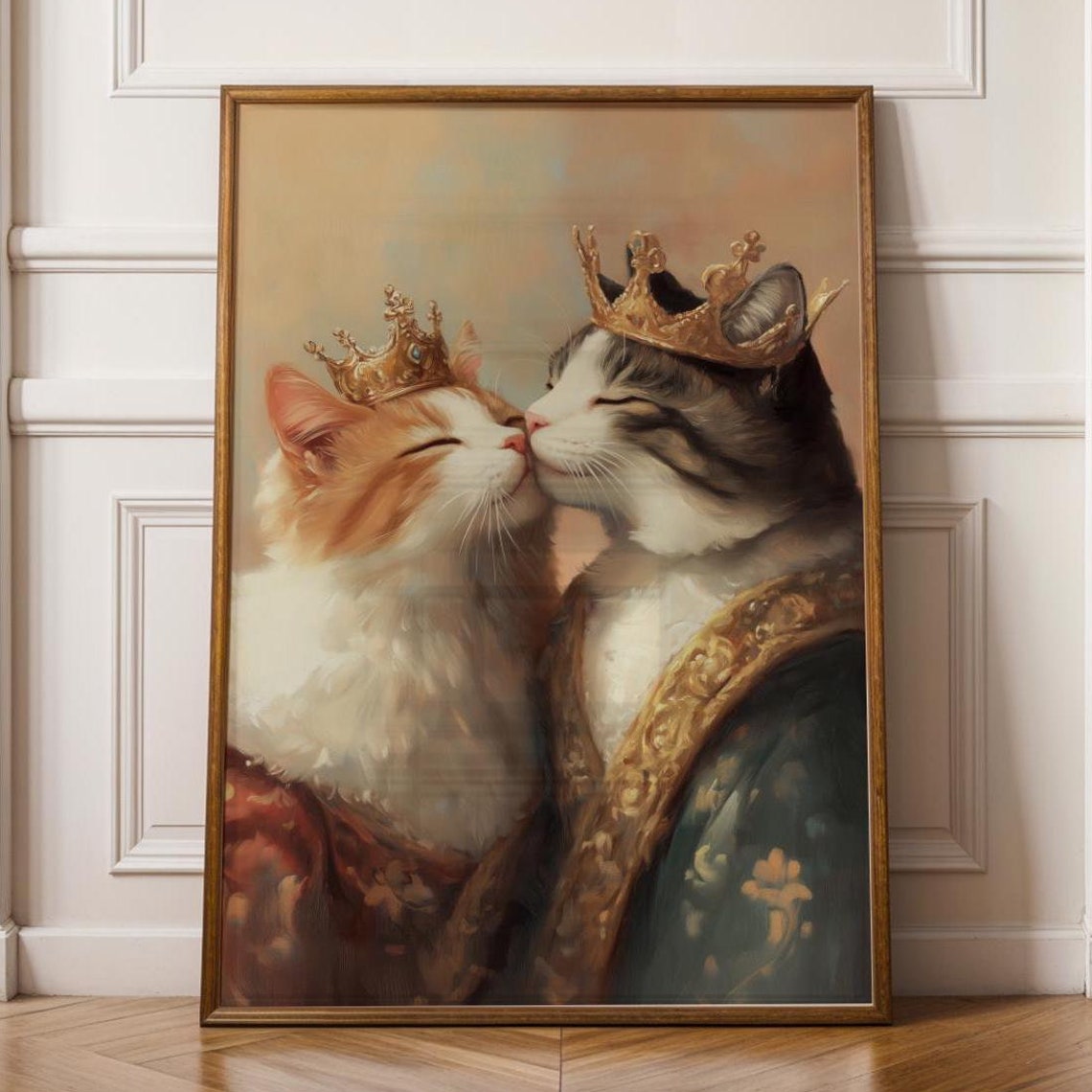 Royal Cat Couple Wall Art Cat Couple Painting Quirky Cat Poster Regal Cats Painting Whimsical Couple Decor Fantasy Art Cat Print