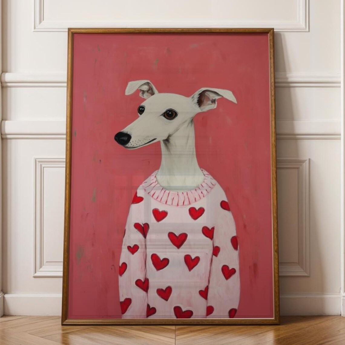 Whippet Dog Pink Wall Portrait Art Print