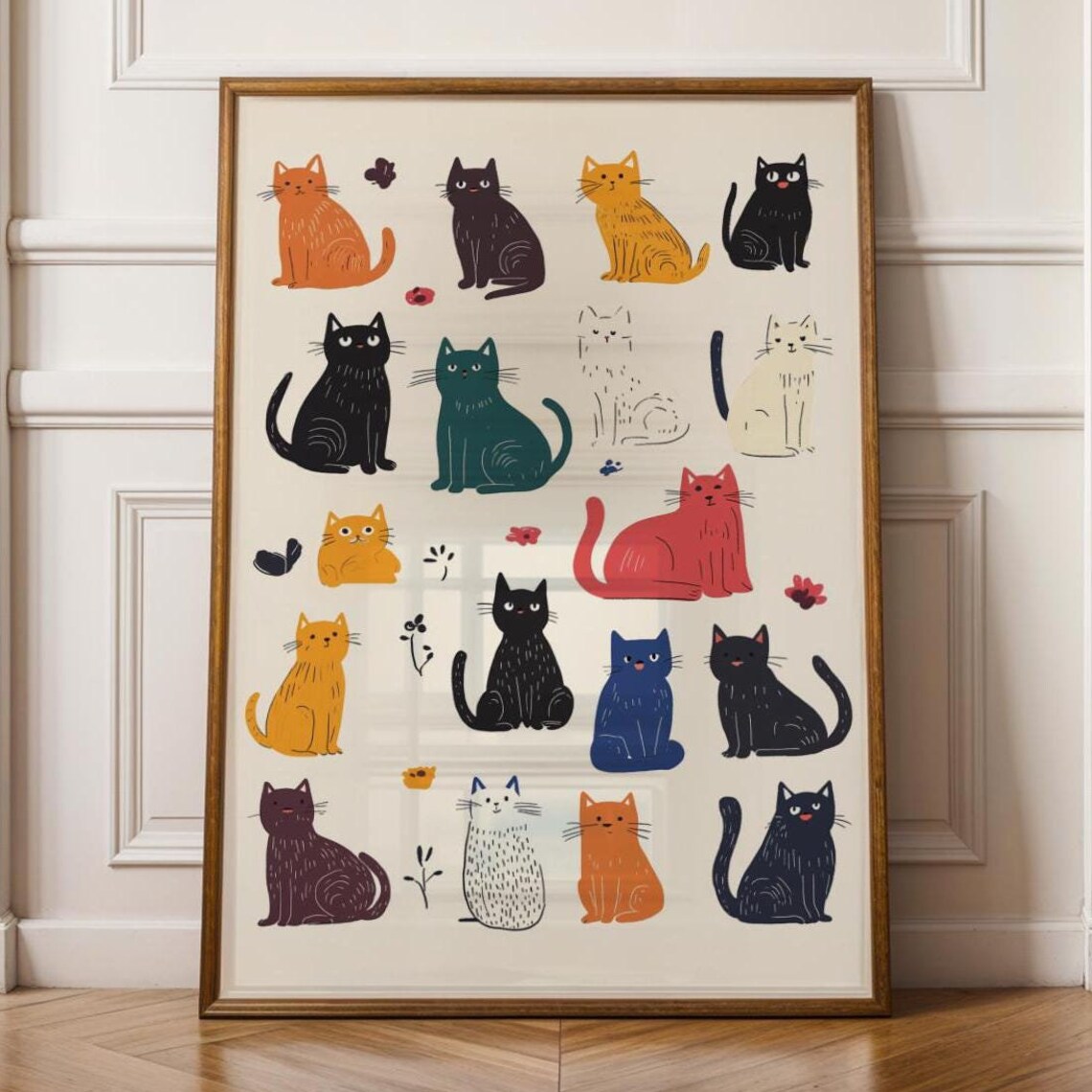 Colorful Cartoon Cat Collection Poster Cute Nursery Kids Room Wall Decor