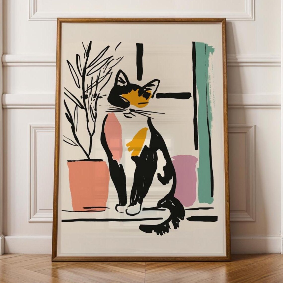 Calico Kitty In Window, Modern Cat Poster