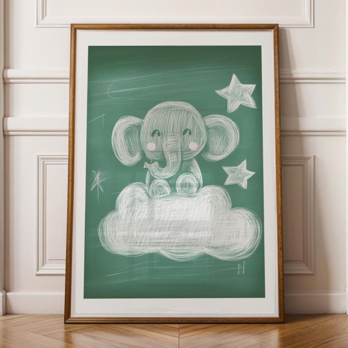 Chalkboard Elephant Nursery Art Cute Baby Room Animal Sketch Poster