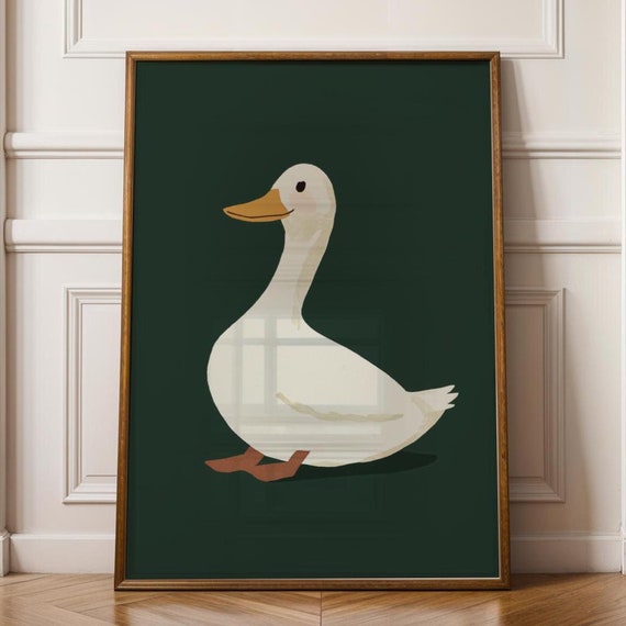 Silly Goose Wall Art Cute Poster Dark Green Boy Nursery Decor Farm Animal Kids Room Illustration Childrens