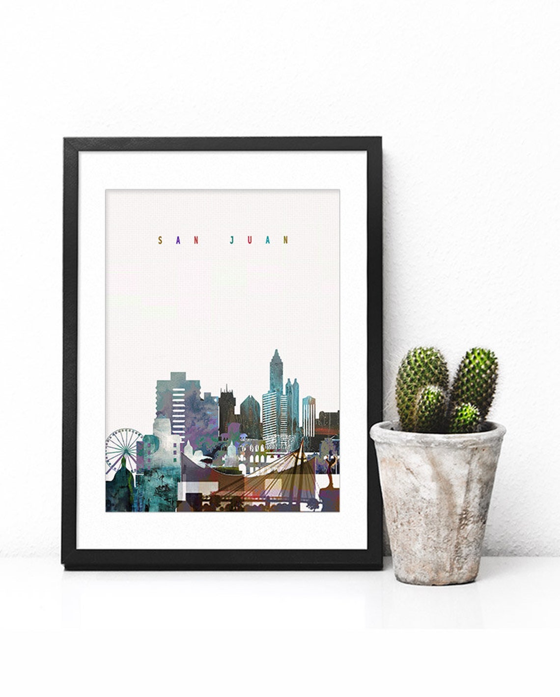 San Juan Puerto Rico Waterfront Watercolor Skyline Poster Art - Image 2
