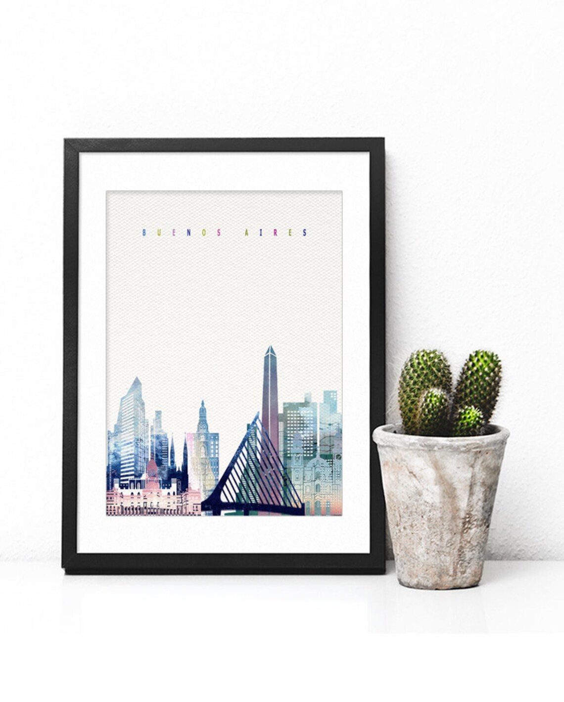Buenos Aires Argentina Watercolor Skyline Obelisk Cityscape Poster - Image 2