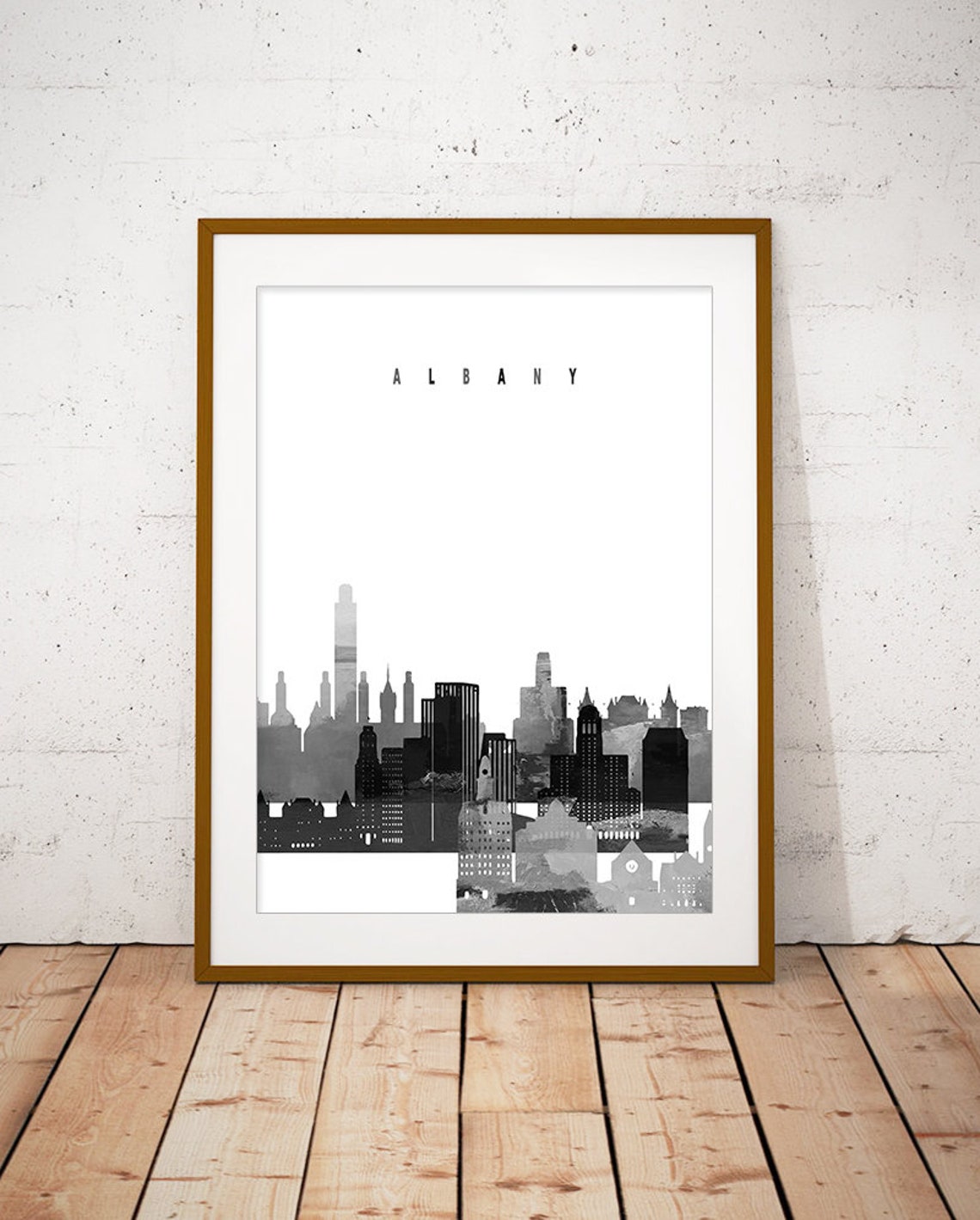 Albany Black and White Skyline Monochrome Minimalist Wall Art - Image 3