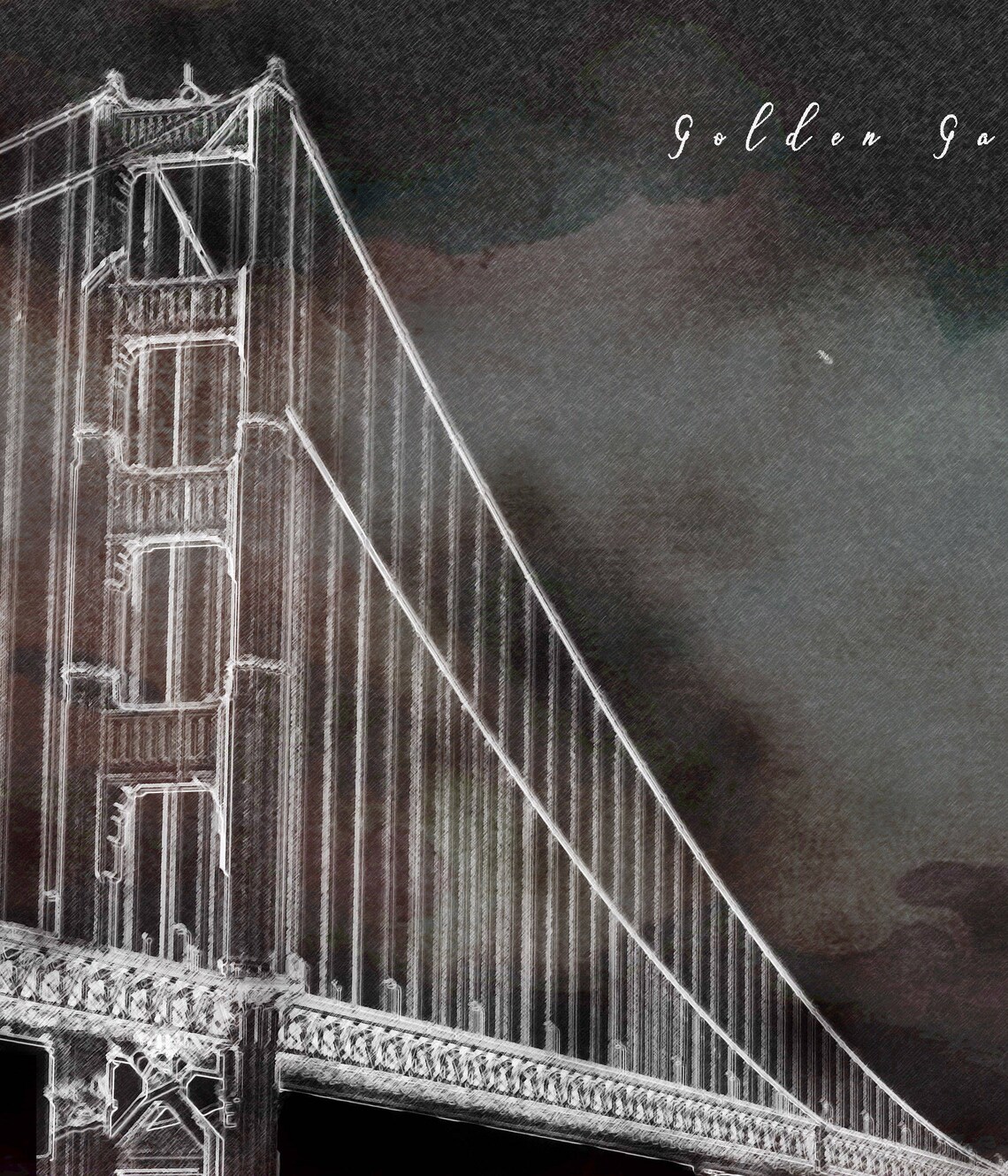 Golden Gate Bridge San Francisco Night Line Art Dark Moody Poster - Image 2