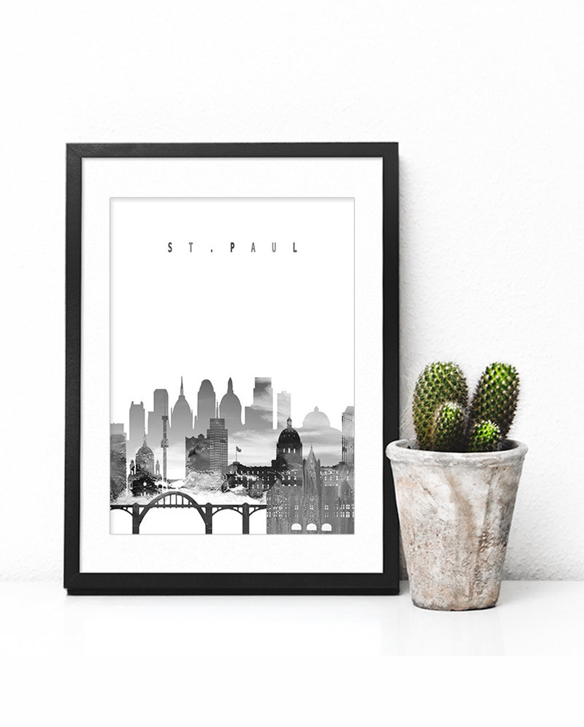 St. Paul Black and White Skyline Bridge Minimalist Decor Poster - Image 2