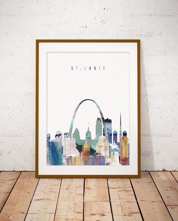St. Louis Missouri Watercolor Skyline Gateway Arch Pastel Art Poster