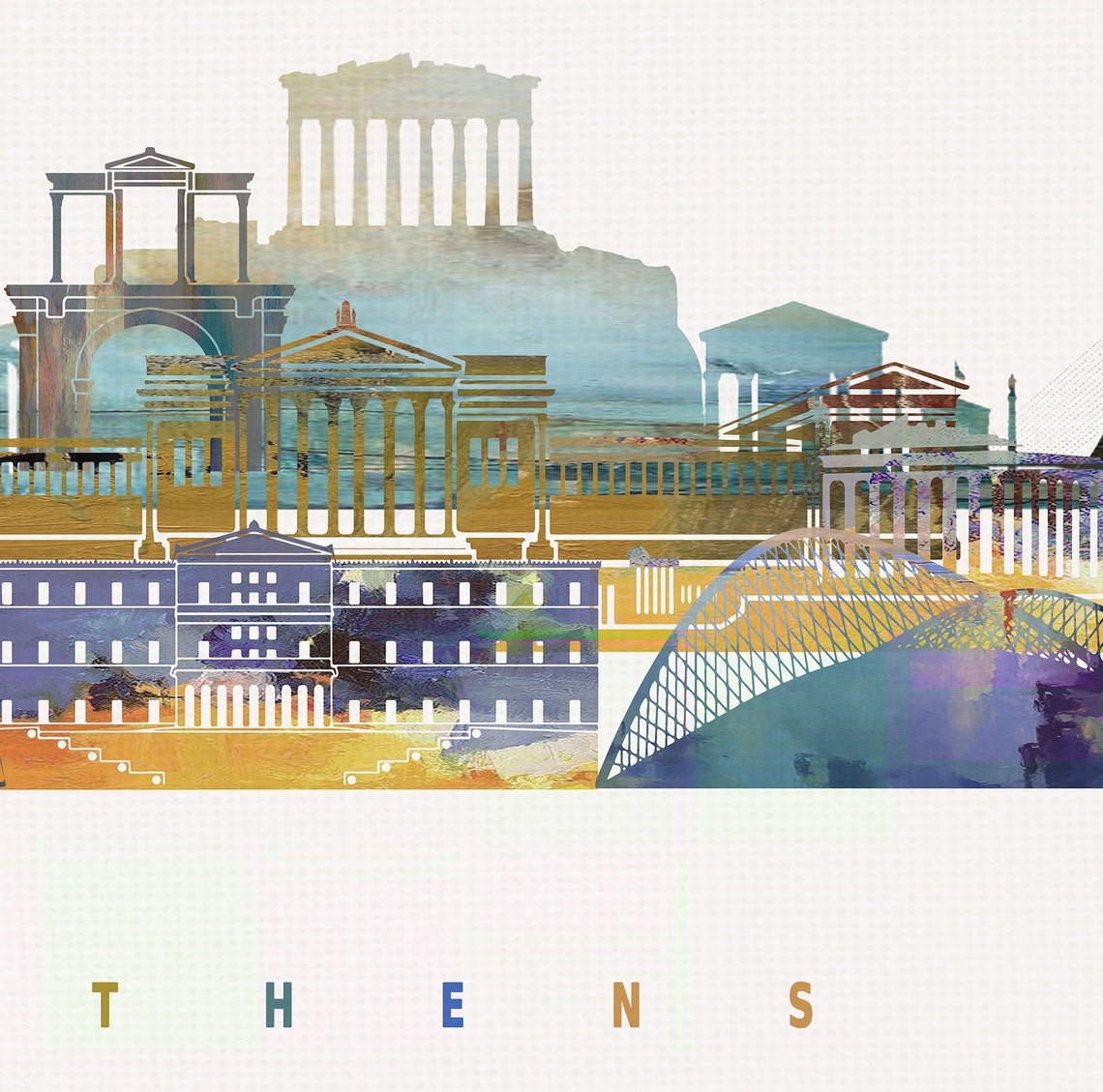 Athens Greece Parthenon Acropolis Watercolor Skyline Poster Art - Image 2