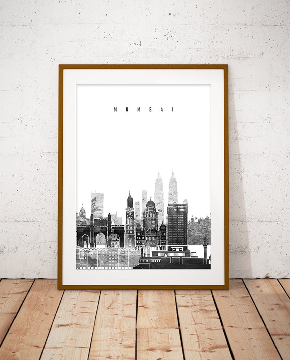 Mumbai Black and White Skyline Gateway Minimalist Decor Poster