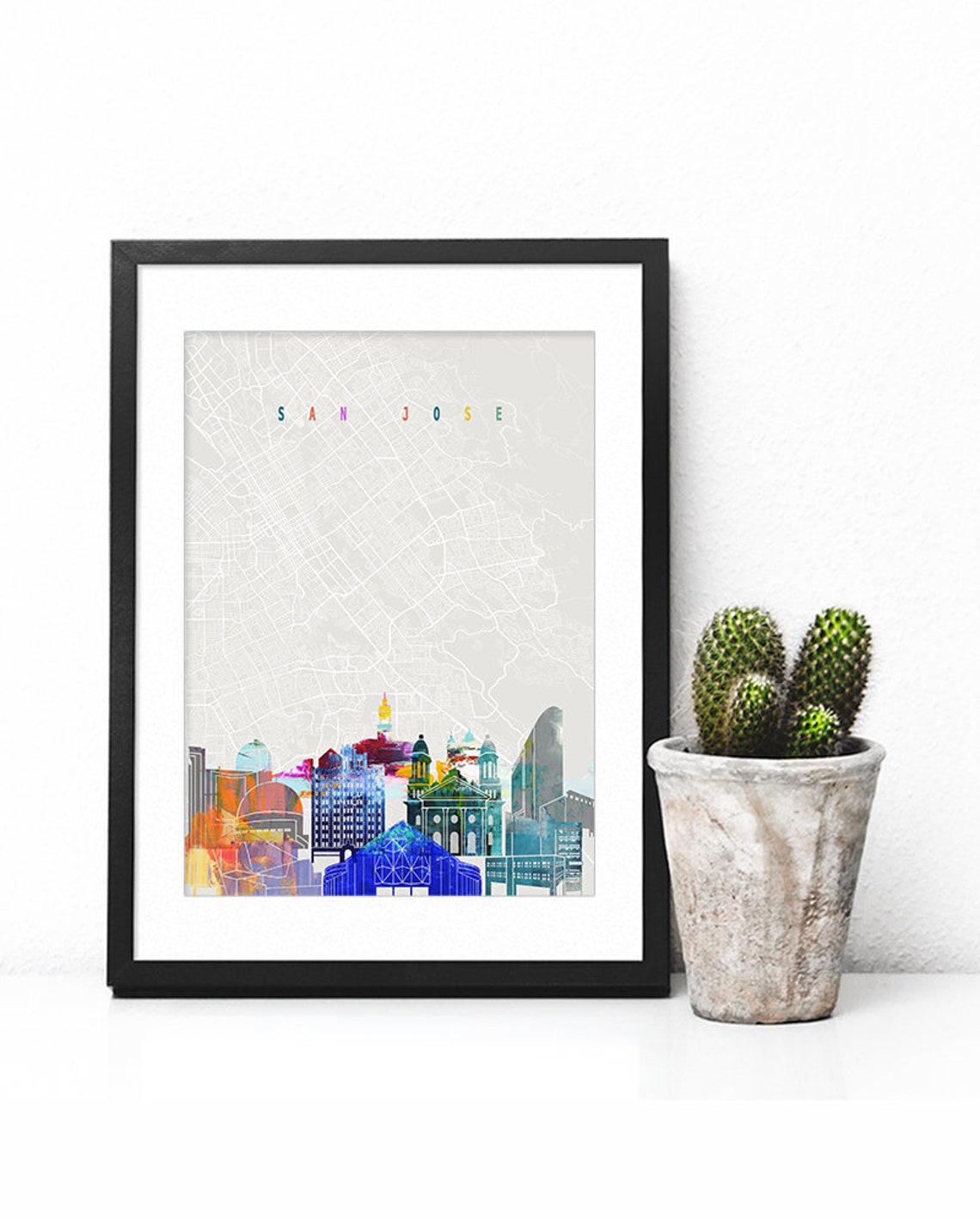 San Jose California Downtown Street Map Watercolor Poster Art - Image 2