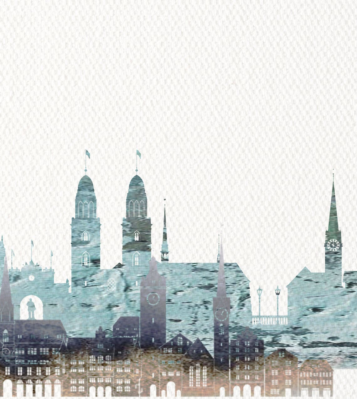Zurich Switzerland Watercolor Skyline Pastel Colors Modern Art Poster - Image 2