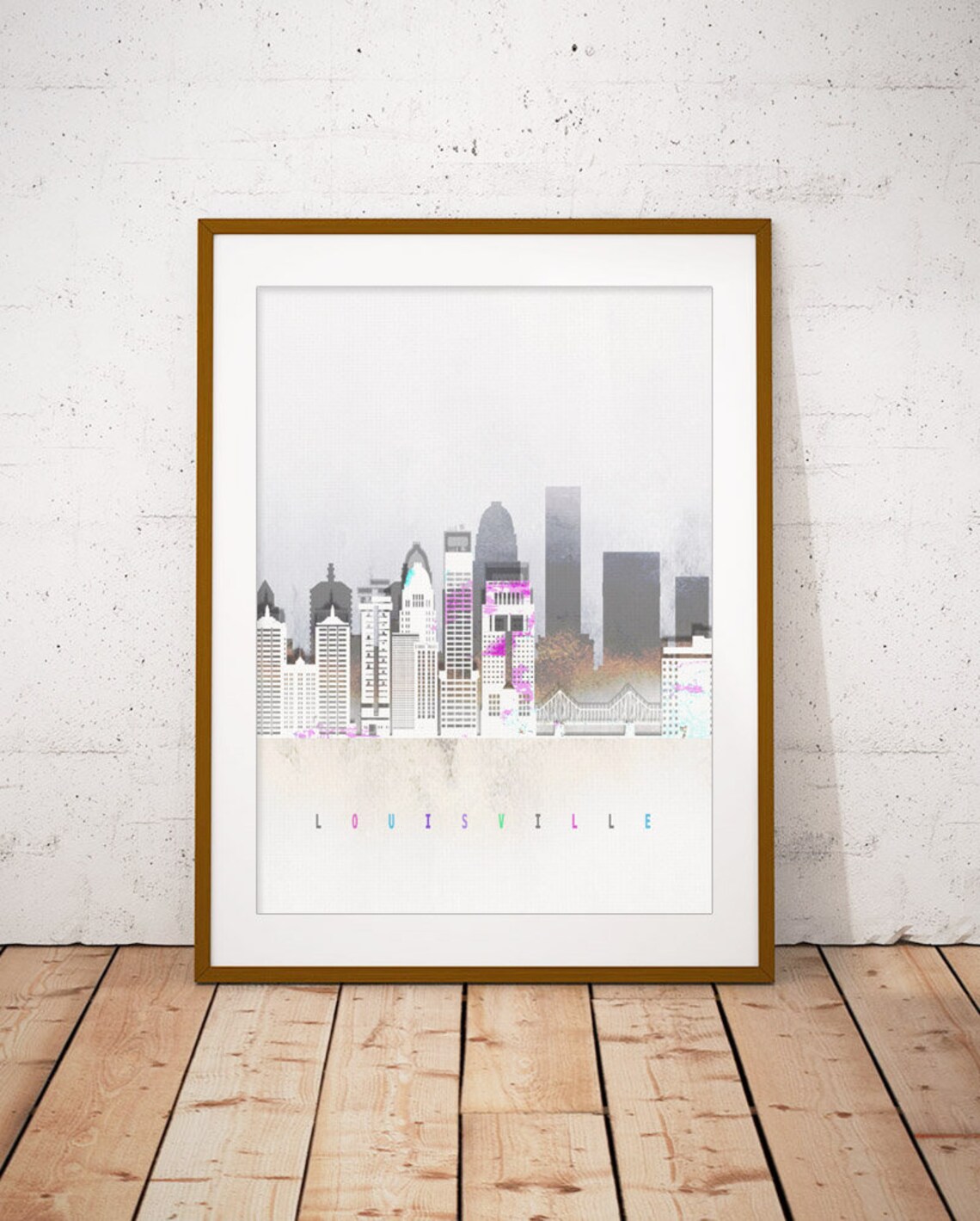 Louisville Kentucky Watercolor Skyline Downtown Monochrome Poster
