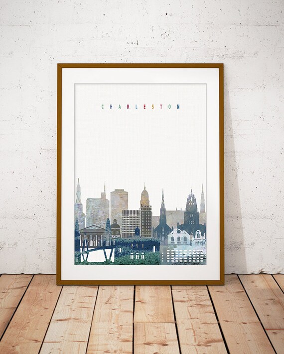 Charleston South Carolina Watercolor Skyline Steeples Pastel Poster