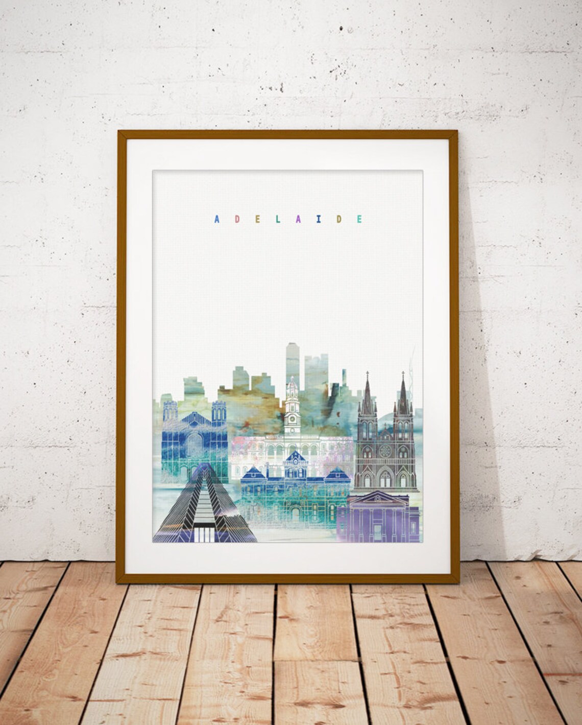 Adelaide Australia Pastel Watercolor City Skyline Art Poster