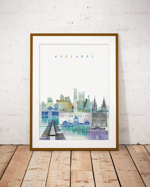 Adelaide Australia Pastel Watercolor City Skyline Art Poster