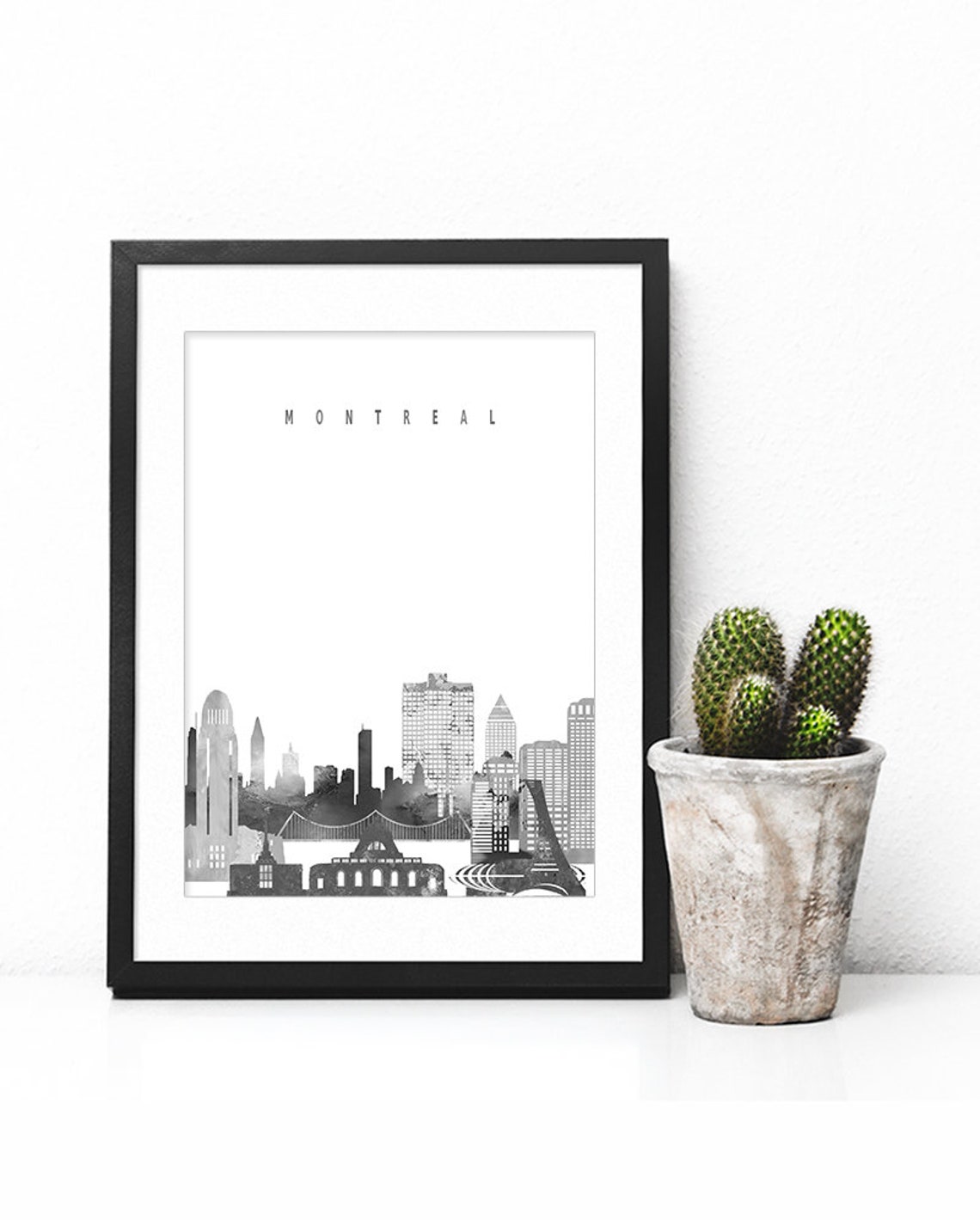 Montreal Canada Black and White Minimalist City Skyline Wall Art - Image 2