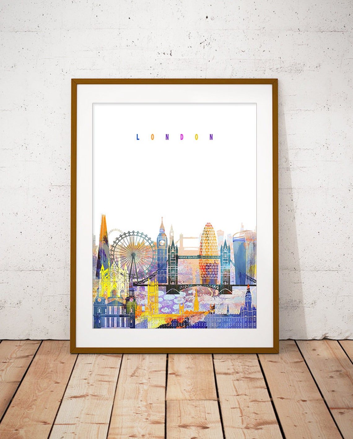 London Watercolor Skyline Landmarks Modern Home Decor Poster